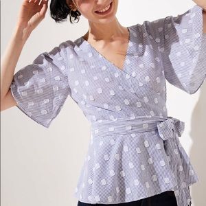 Petite stripe dot wrap peplum top